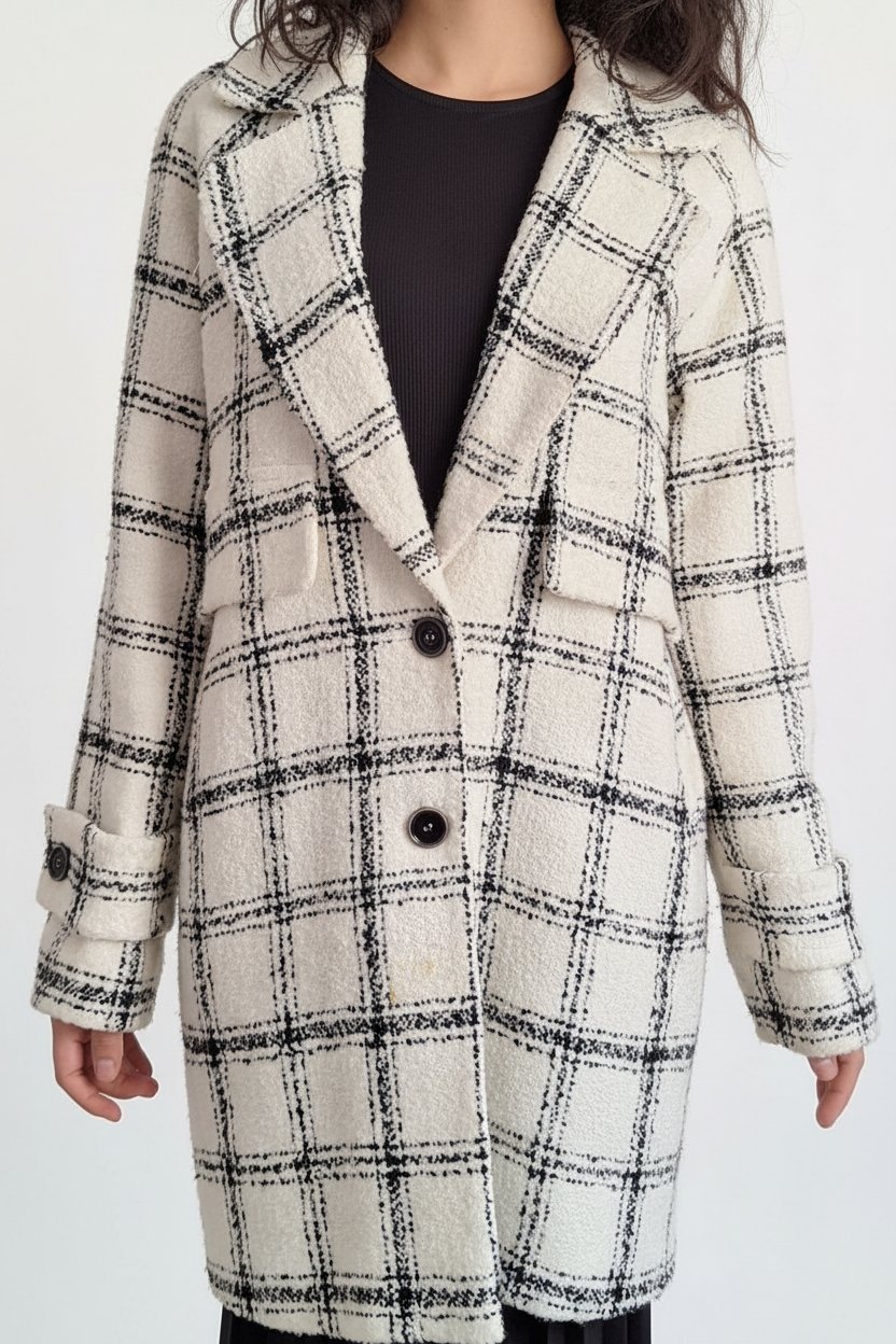 Manteau long en maille bouclée à carreaux – Zara