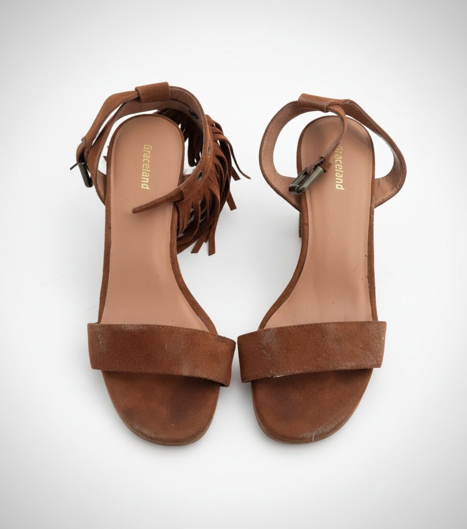 Sandales à talons marron camel style bohème à franges – Graceland
