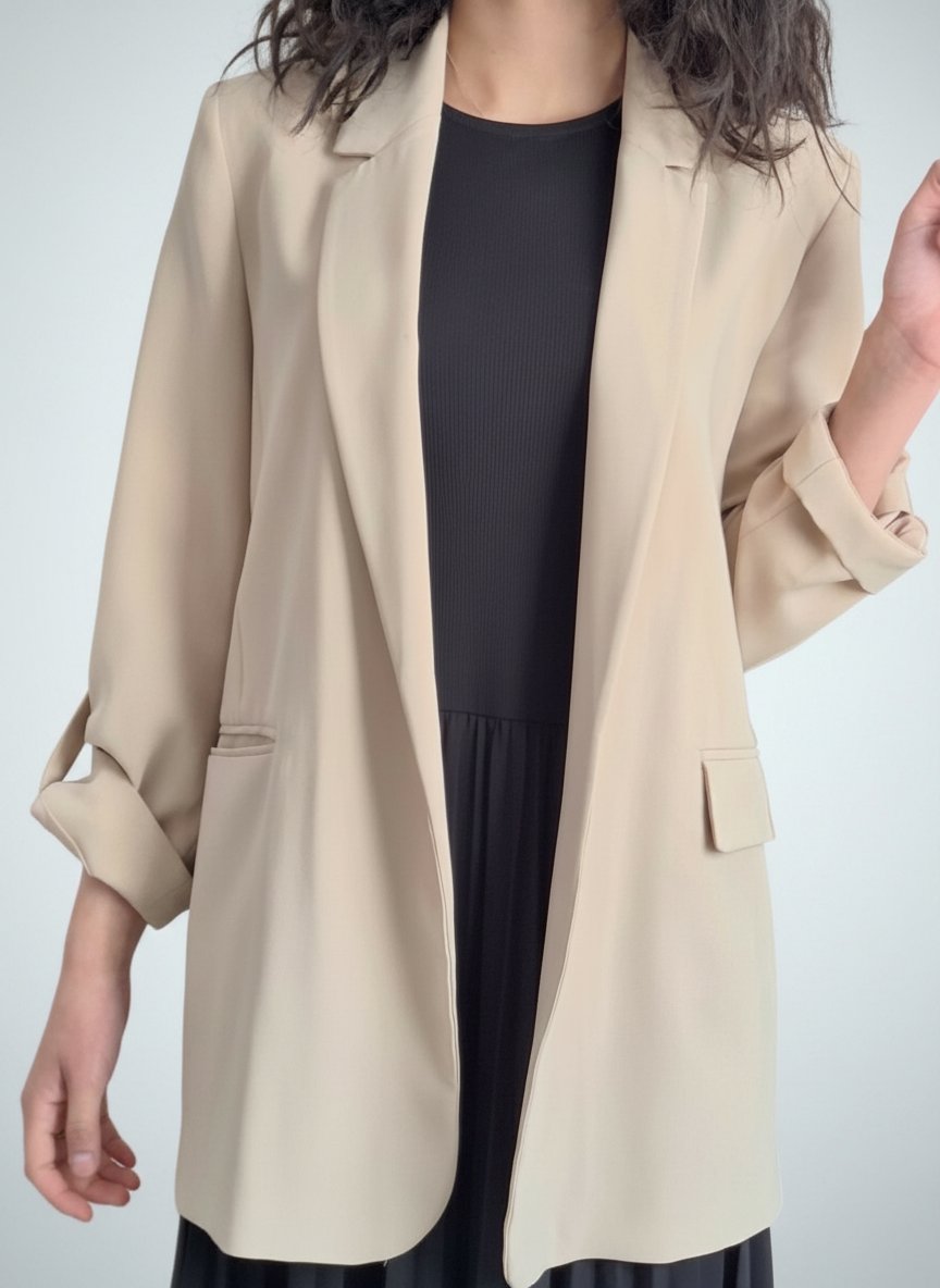Blazer long fluide beige nude – Andromède