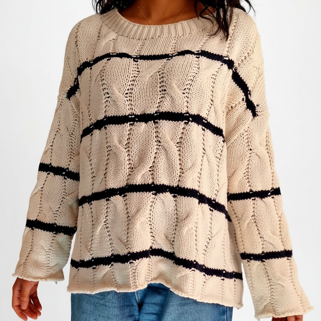 Pull doudou en grosse maille torsadée rayé – Vintage