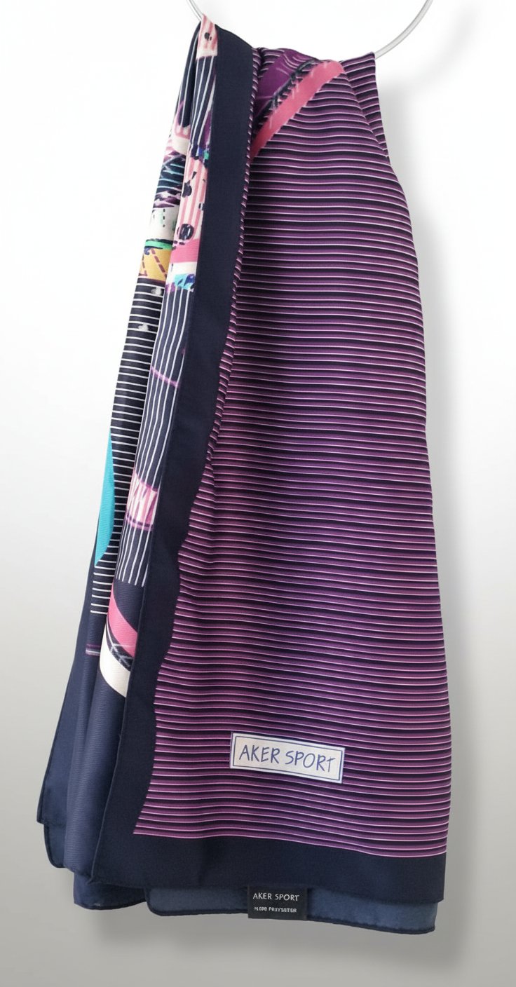 Foulard satiné Aker Sport original / Carré aux motifs géométriques et rayures