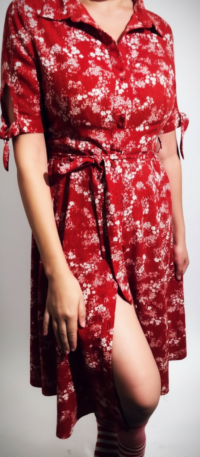 Robe chemise fluide rouge à motif fleuri – Style Vintage / Champêtre