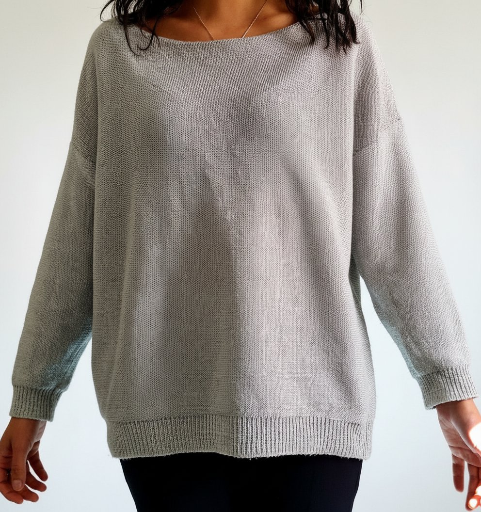 Pull fin loose métallisé brillant col bateau – PL