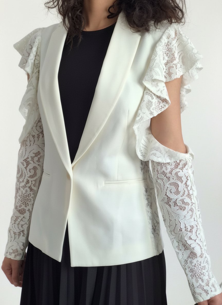 Blazer chic blanc ivoire et dentelle cut-out – Zara