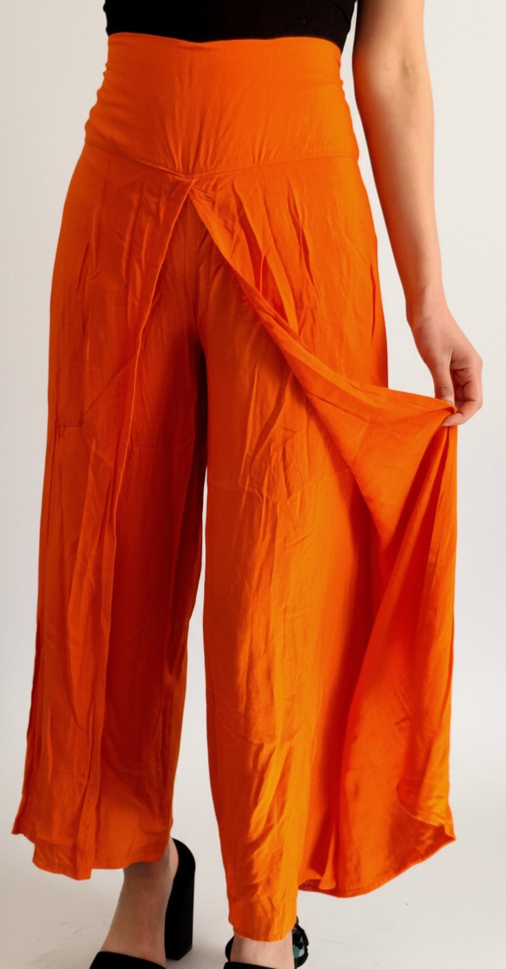 Pantalon fluide coupe portefeuille / jupe-culotte – Orange vif éte