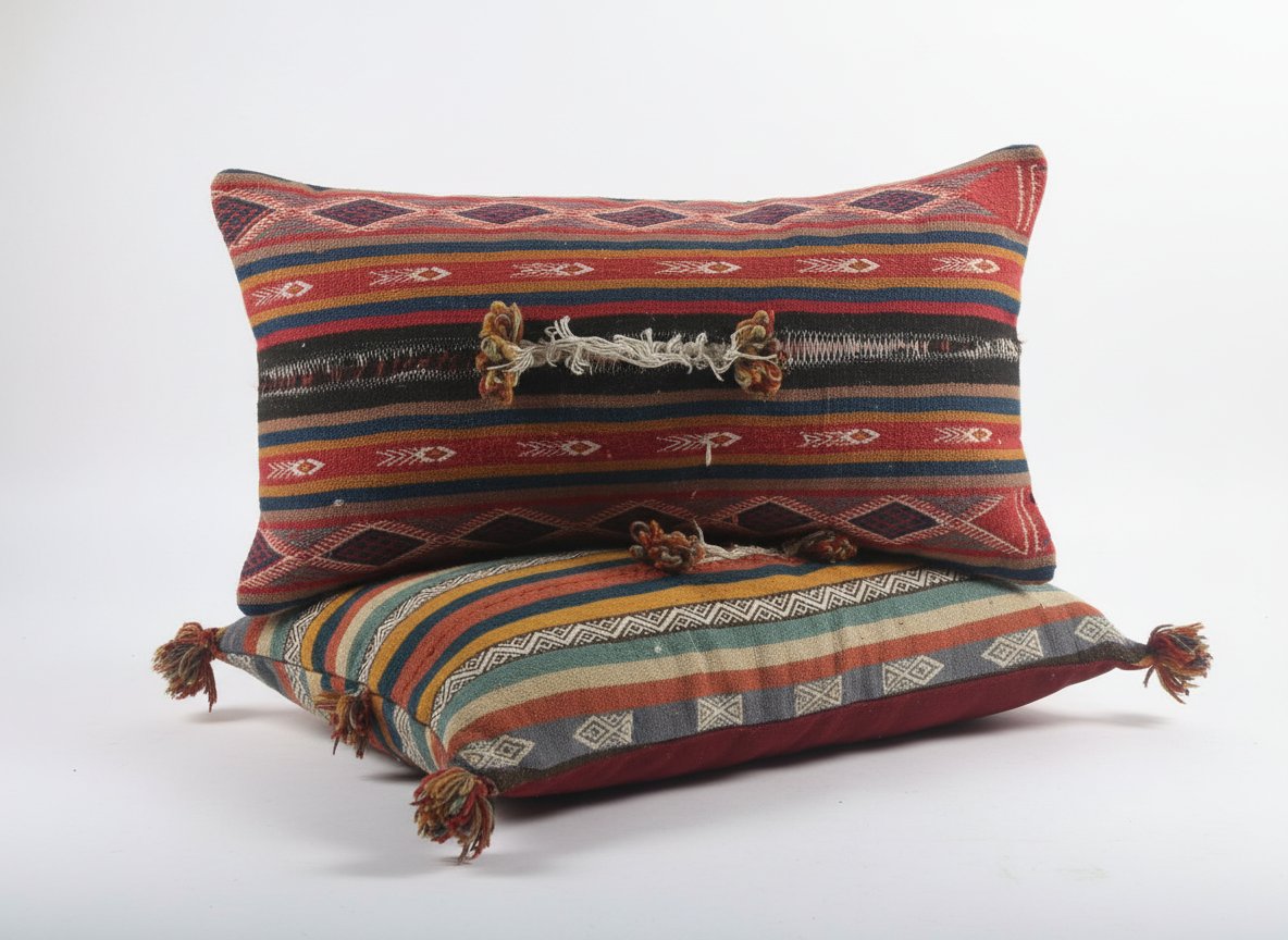 Lot de 2 coussins artisanaux style Margoum / Décoration ethnique chic