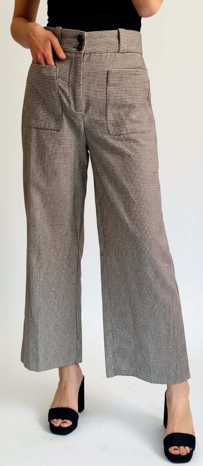 Pantalon droit taille haute à petits carreaux rétro – Bershka