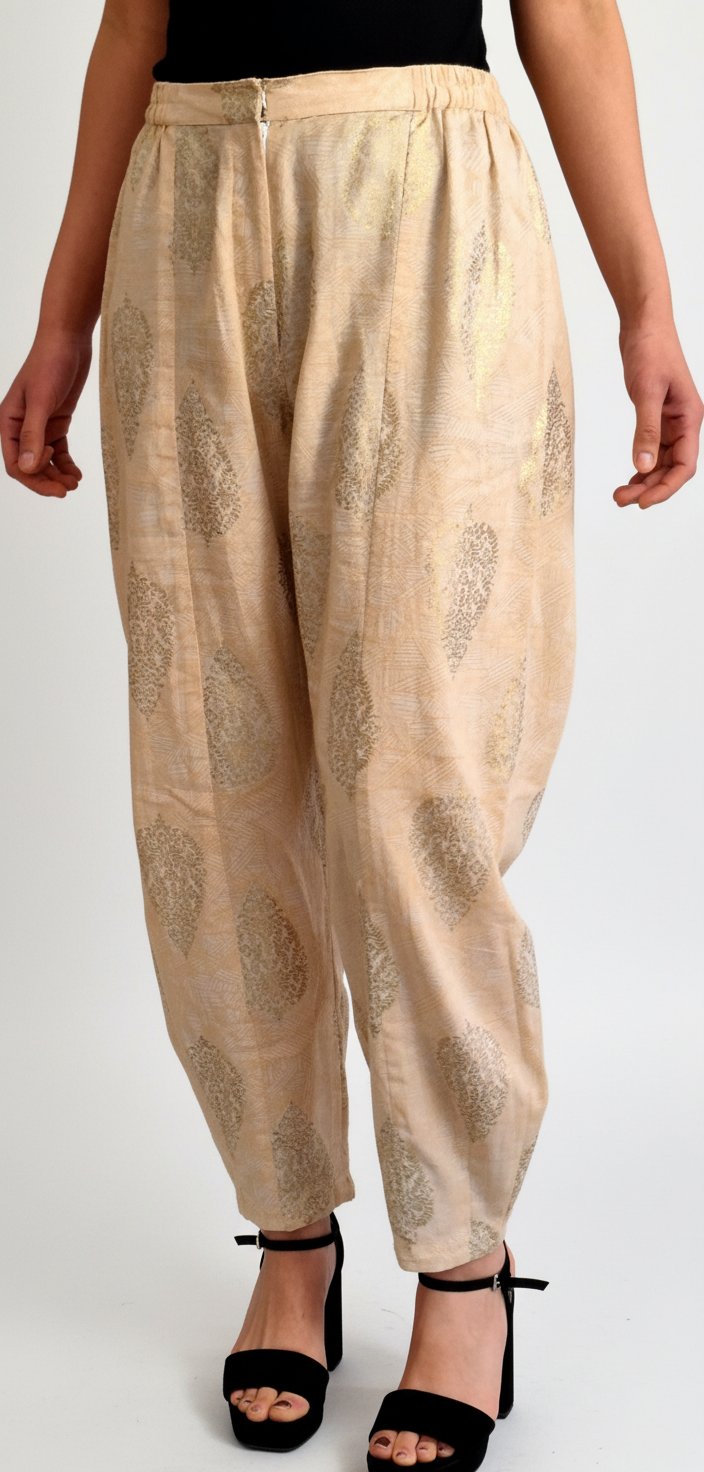 Pantalon style sarouel / carotte jacquard doré – Sumaiya Merchant