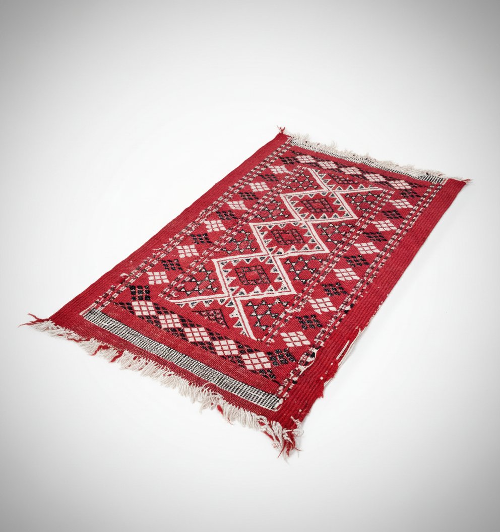 Tapis artisanal tissé / Design géométrique traditionnel (Couleurs vives)