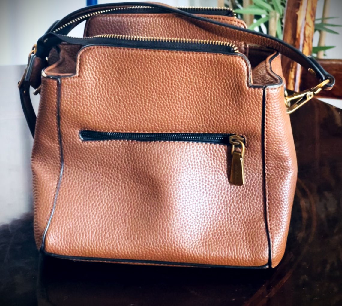 Sac cabas bandoulière Mango camel / Sac multipoche simili-cuir grainé