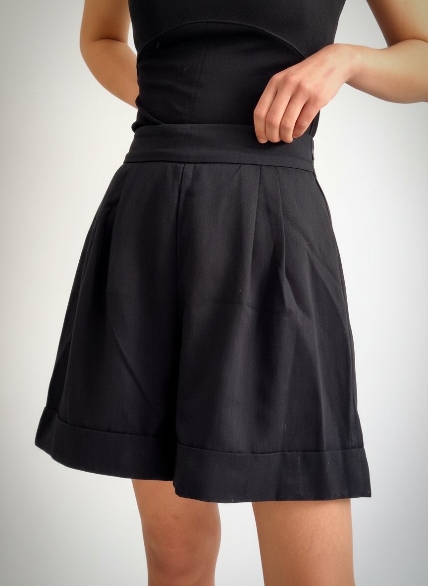 Short noir habillé taille haute à pinces – La Boucle