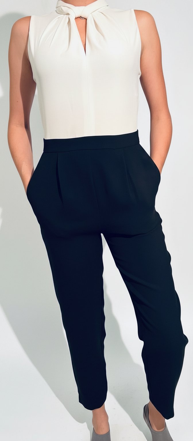 Combinaison pantalon bicolore haut drapé et col noué – Mango