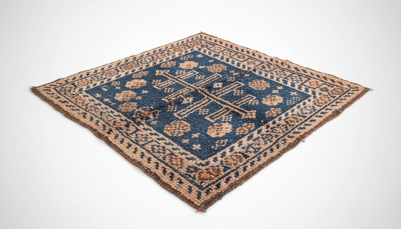 Tapis décoratif artisanal / Motif ethnique (Bleu nuit & tons chauds)