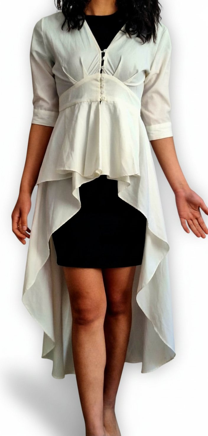 Tunique longue asymétrique blanche style péplum à traîne – Garance Paris