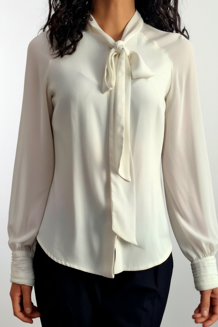 Chemisier / Blouse fluide col lavallière blanc cassé – adl