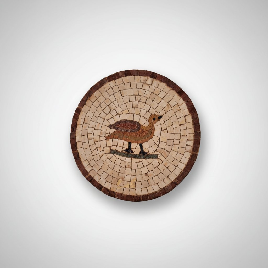 Mosaïque Ronde Artisanale – Motif Oiseau Antique - 24cm diamètre