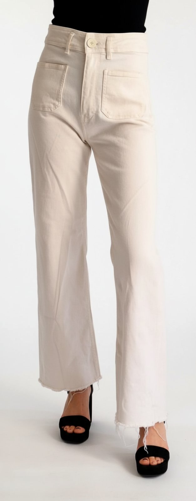 Jean large marine / wide leg blanc cassé effiloché – Zara