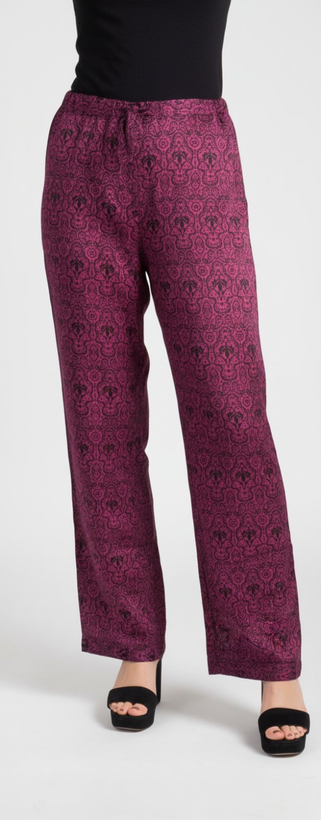 Pantalon fluide large prune / rose à motifs – H&M