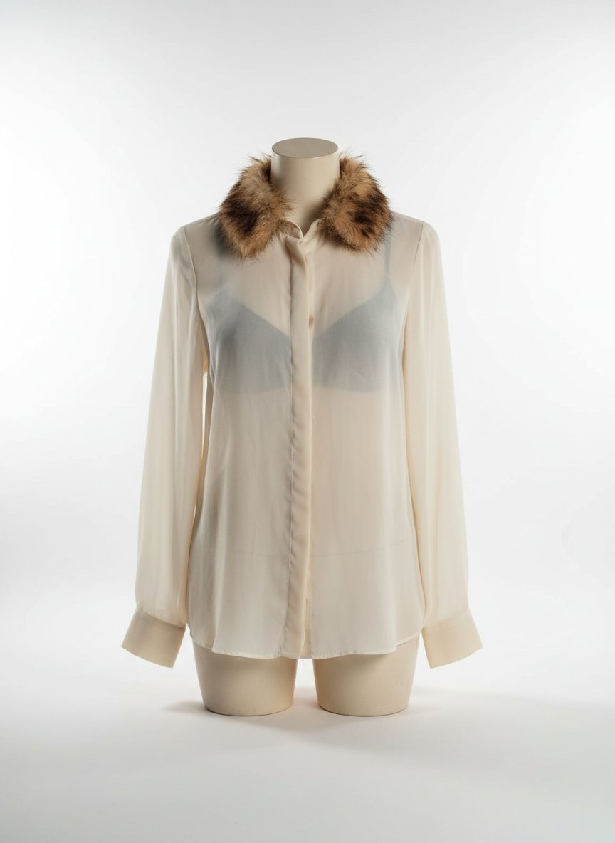 Chemise fluide blanc cassé col fausse fourrure – Zara