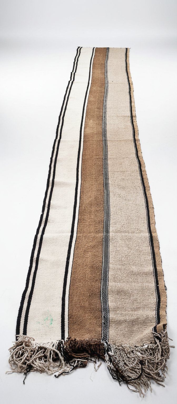 Tapis de couloir tissé extra-long / Style berbère naturel - 4 mètres