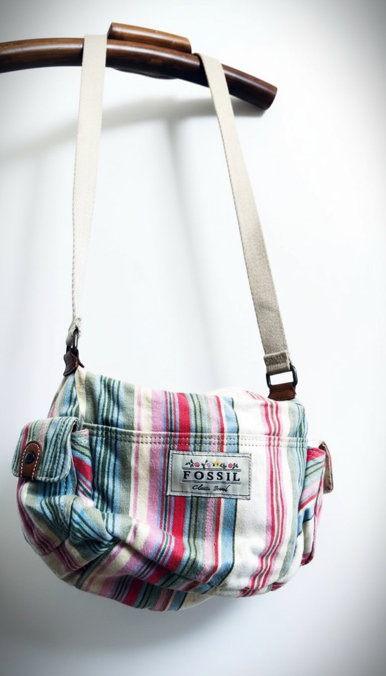 Sac bandoulière Fossil rayé / Sac vintage toile multicolore modèle 75082