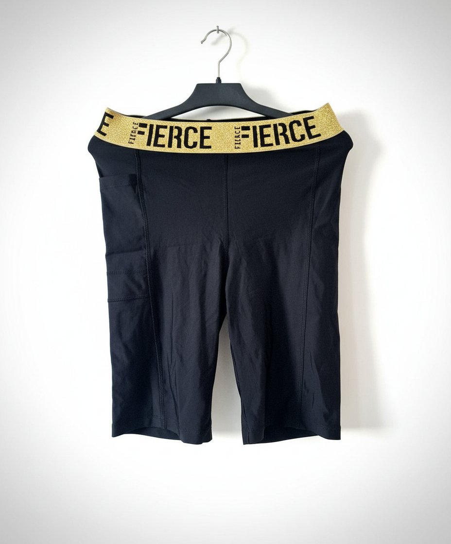 Short cycliste noir ceinture paillettes dorées Fierce