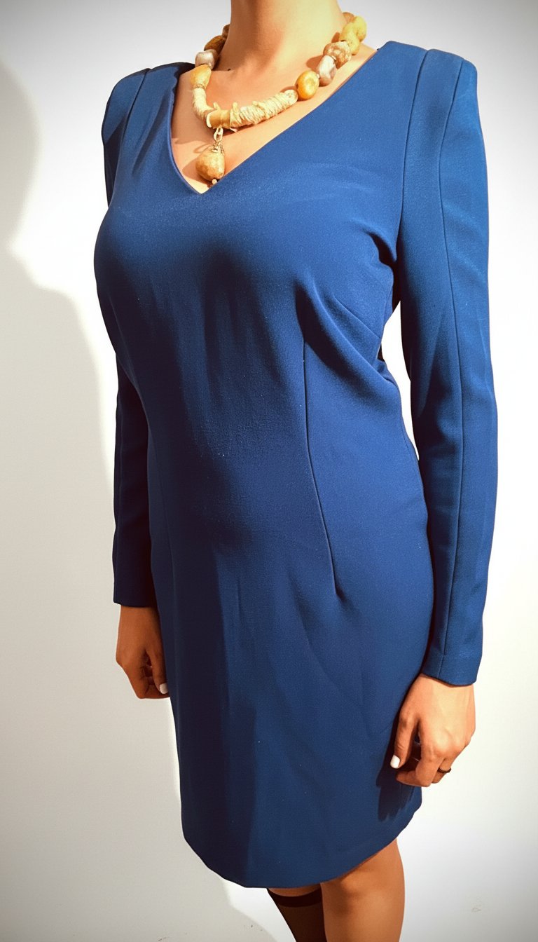 Robe droite bleu électrique à manches longues et épaulettes – Mango