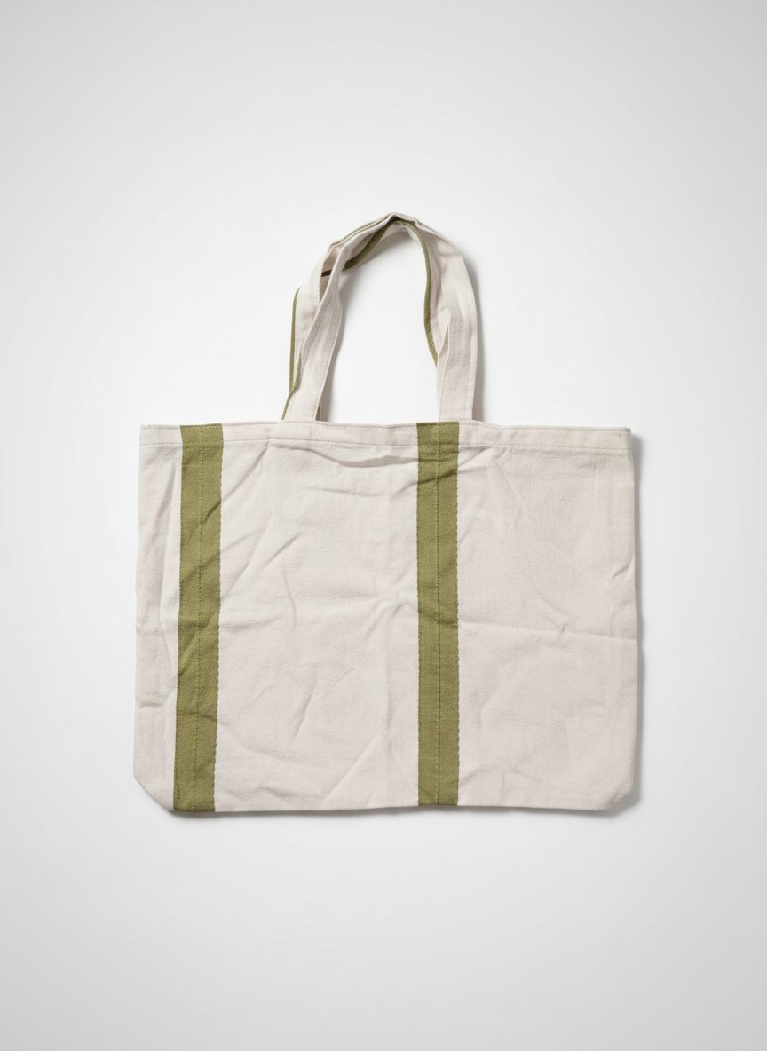 Tote bag en toile écru et vert / Sac shopping réutilisable