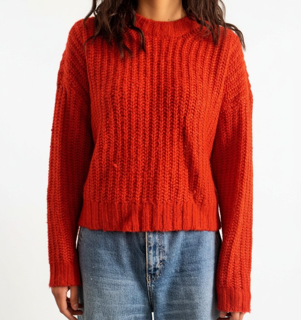 Pull doudou en grosse maille chenille rouge – Derek Heart