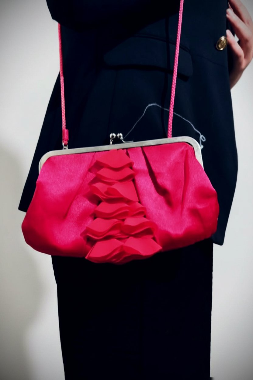 Pochette de soirée rouge/fuchsia / Sac cérémonie volanté