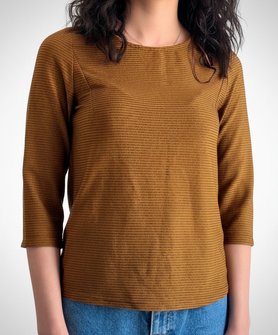 Top marinière texturée ocre / moutarde brillant – Camaïeu