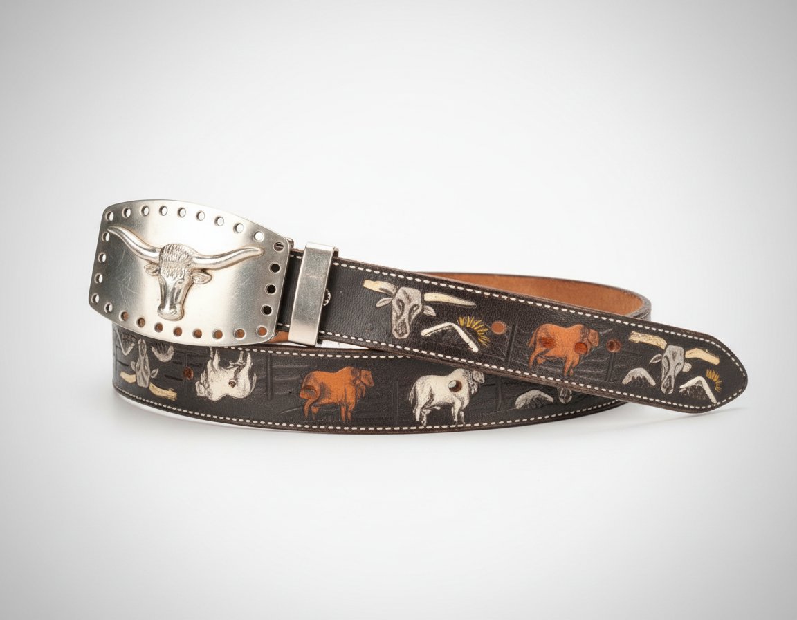 Ceinture Western en cuir gravé Mexique / Ceinture Cowboy avec boucle Taureau