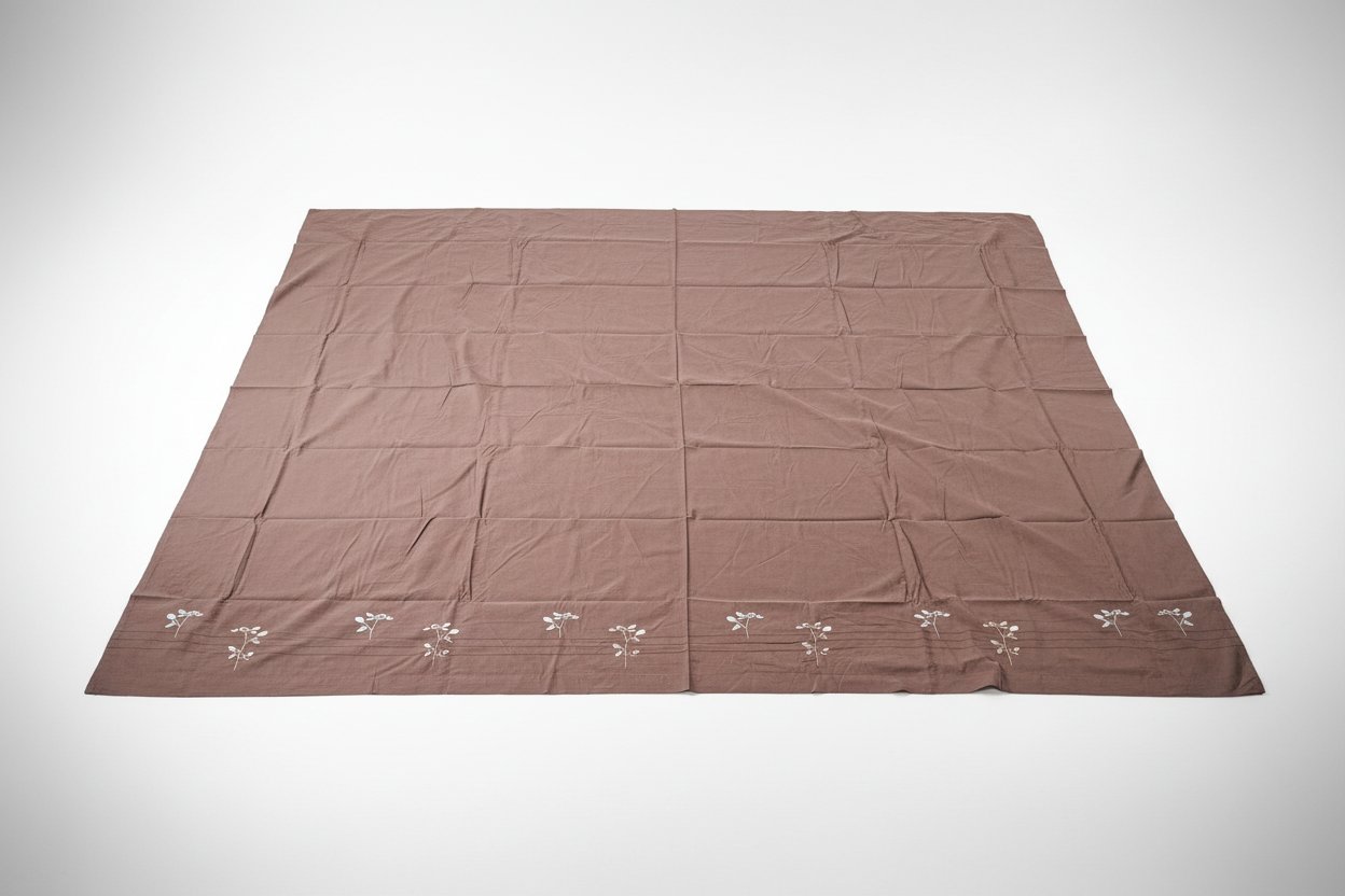 Drap de lit couleur chocolat / Broderies végétales délicates