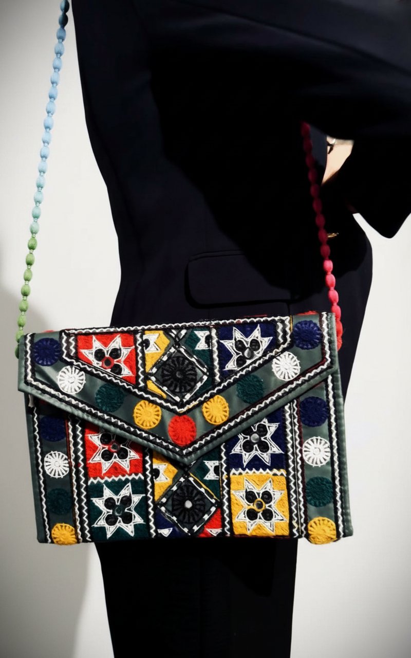 Sac pochette ethnique brodé Pakistan / Sac unique artisanal 