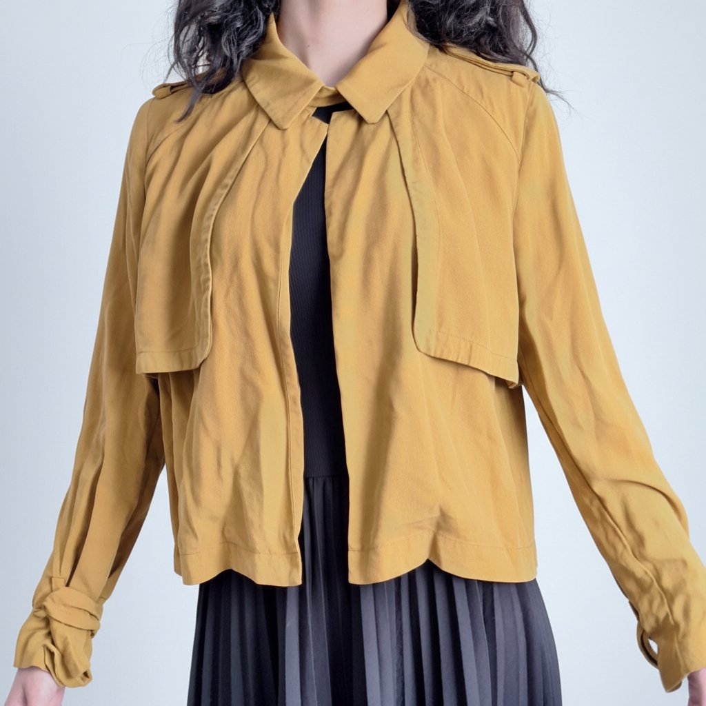 Veste courte fluide style trench ocre / moutarde 