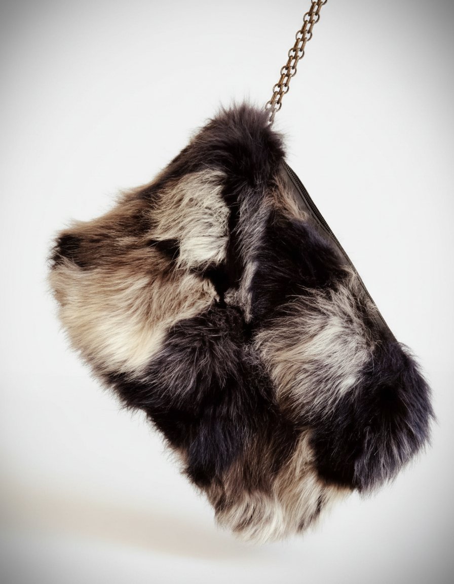 Pochette Primark fausse fourrure / Sac main soirée poils longs bicolore