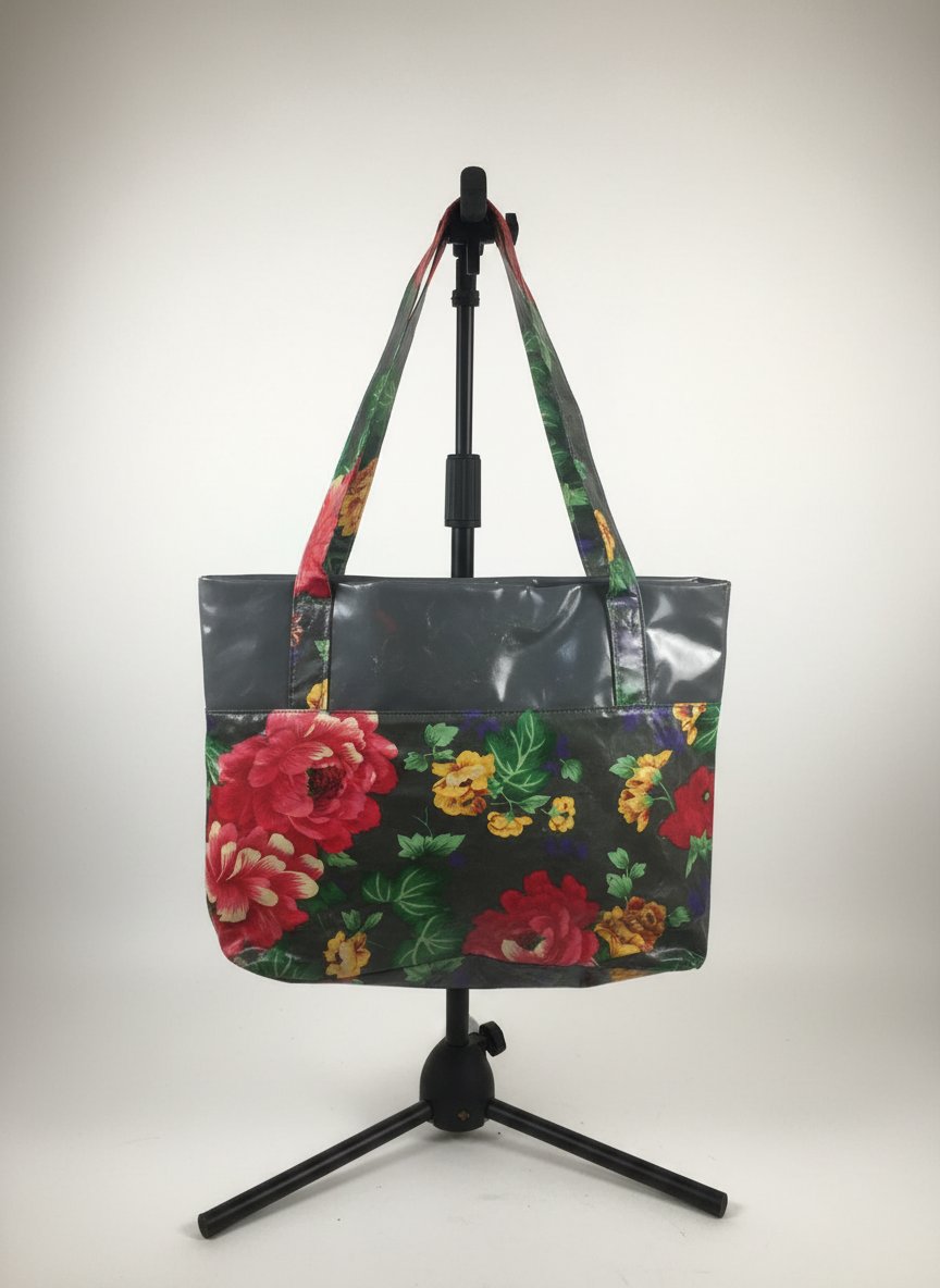 Grand sac cabas fleuri / Tote bag floral contrasté