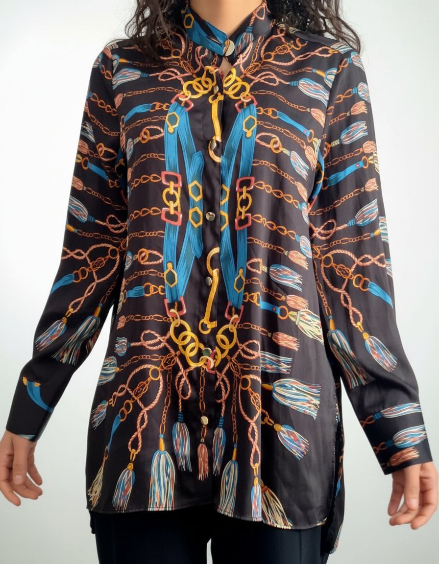 Tunique / Chemise longue fluide imprimé foulard chaînes – Zara