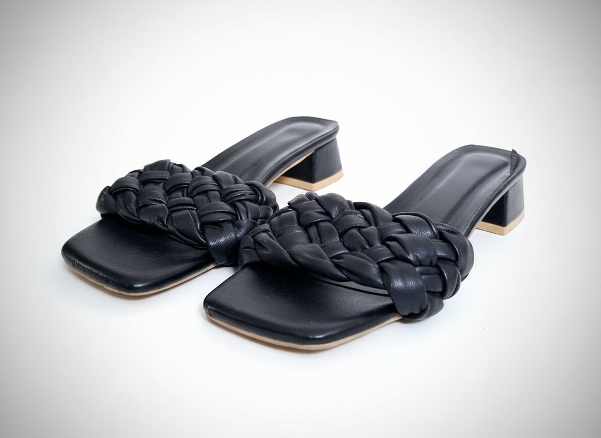 Mules noires à bride tressée et bout carré – Style chic & minimaliste