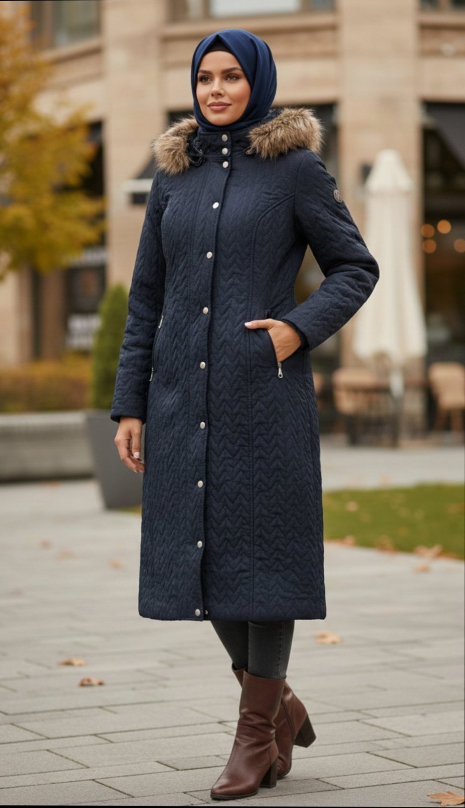 Manteau long matelassé avec capuche 