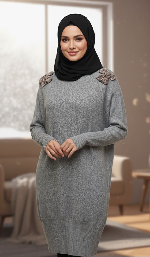 Pull-over tunique gris en maille