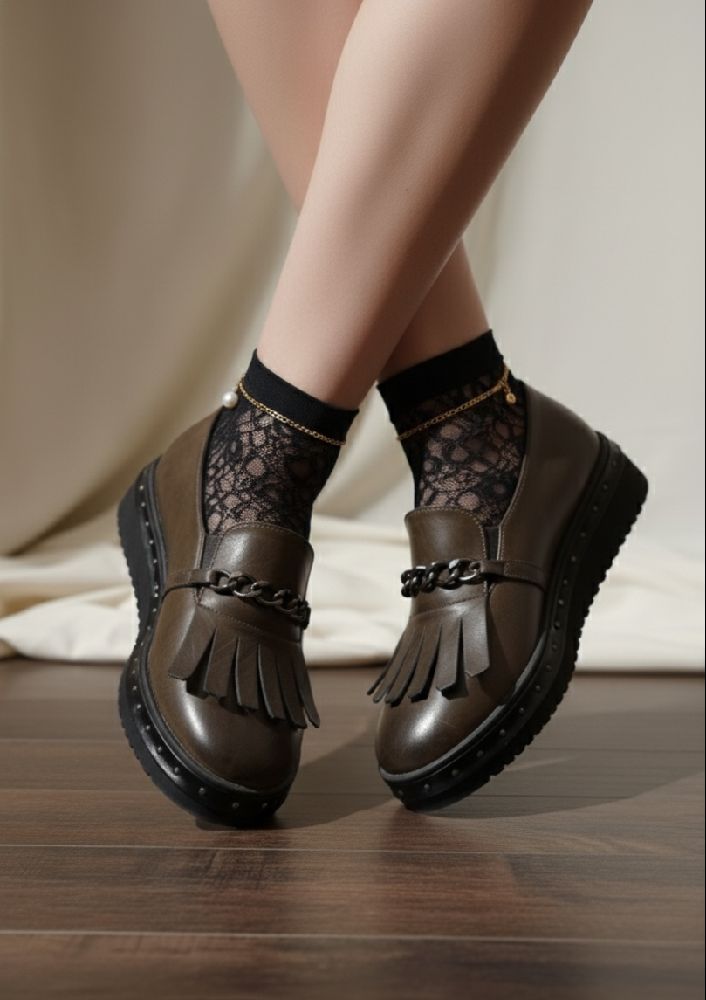 Mocassin cuire vert militaire 