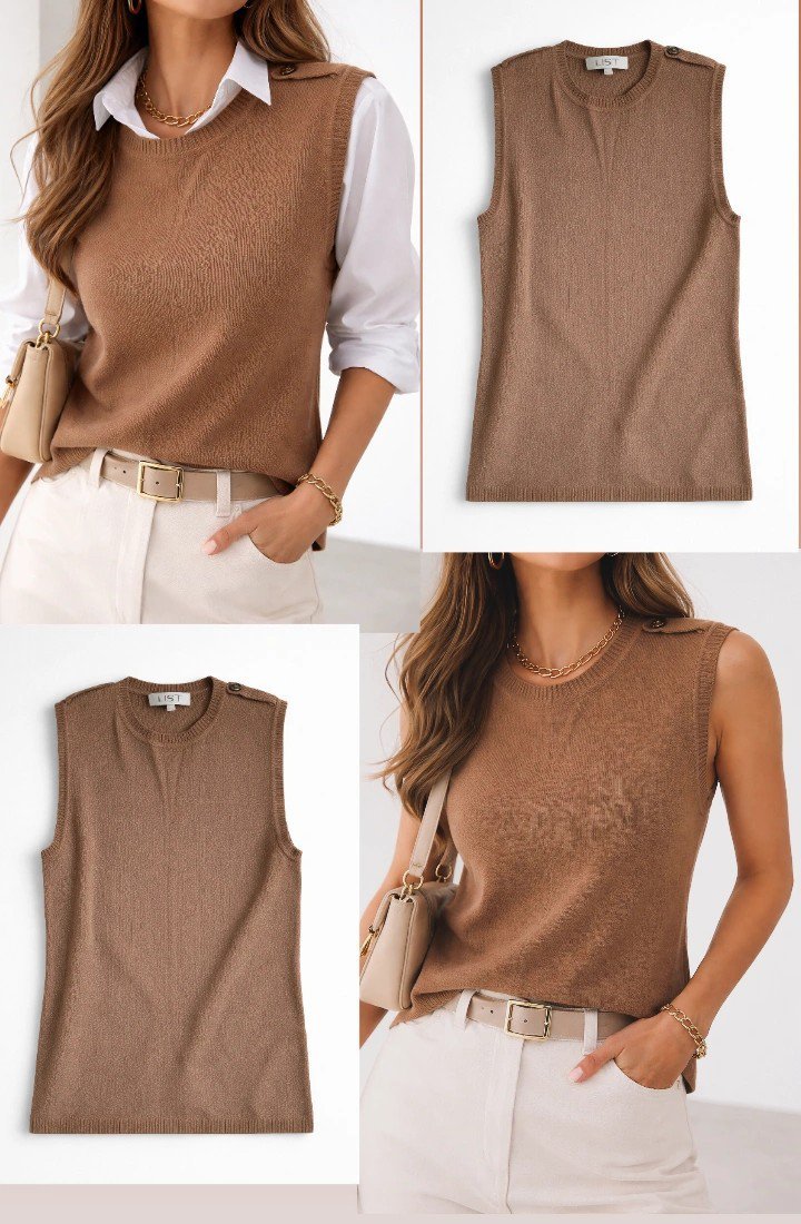 Pulle liste marron sans manche chic et élégant 🤎