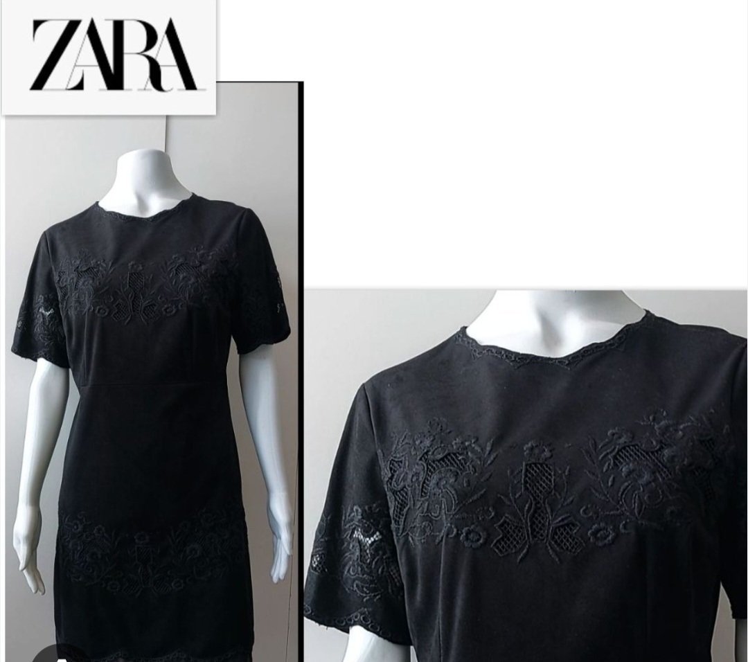 Robe Noire a Une Coupe Droite en Daim chez la Marque ZARA 