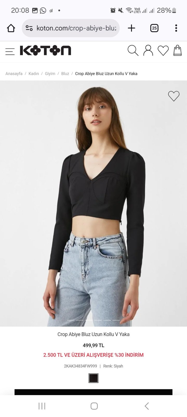 Crop Top Noire de La Marque KOTON