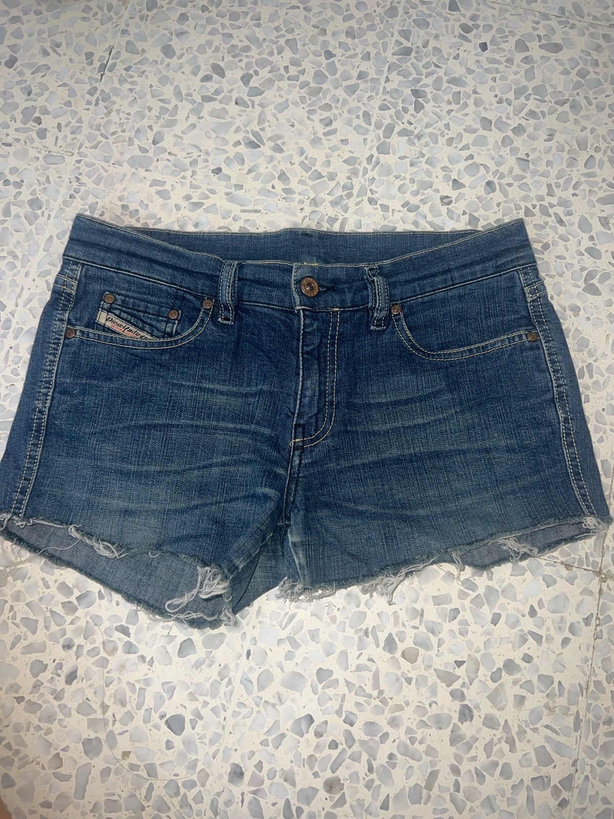Short bleu vintage taille basse