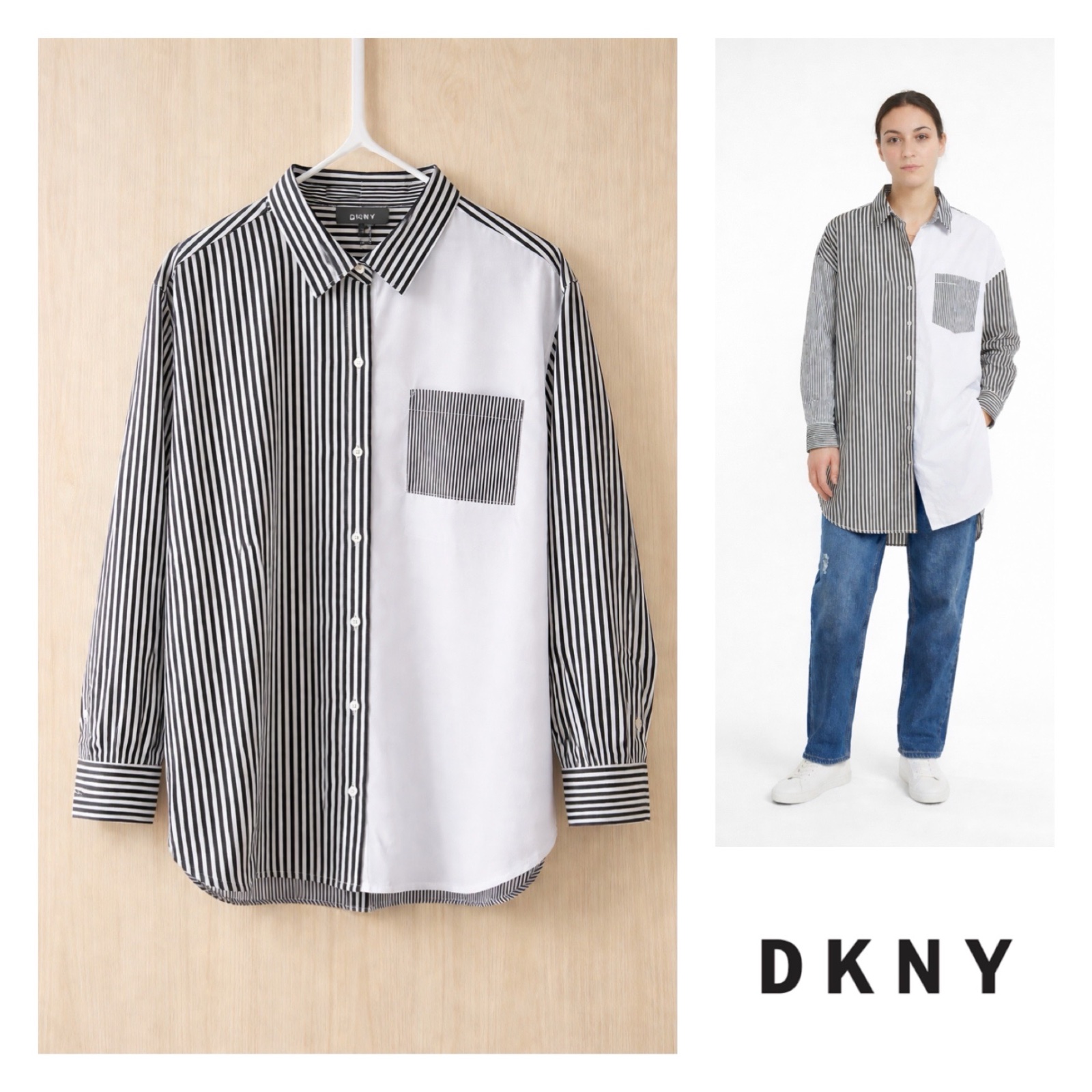 Chemise tendance patchwork DKNY noir et blanc