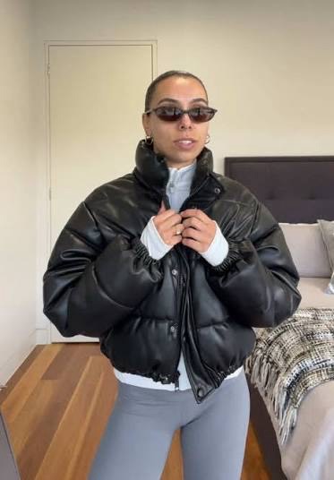 Zara leather puffer jacket 