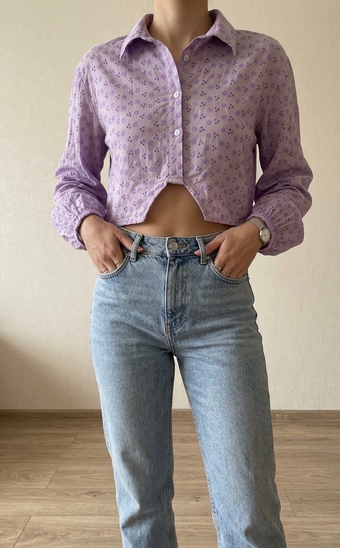 💜Chemise coupe courte mauve lilas 💜