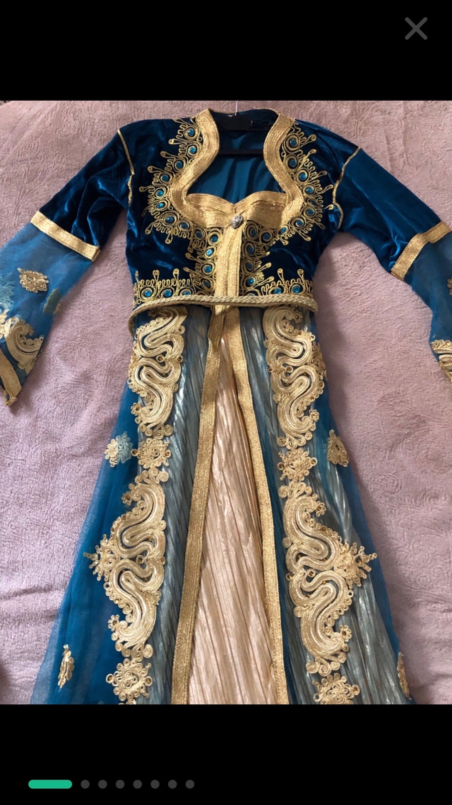 Caftan bleu vert et doree 
